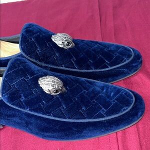 Kurt Geiger Blue Velvet Slip-On Loafers with Medallion
